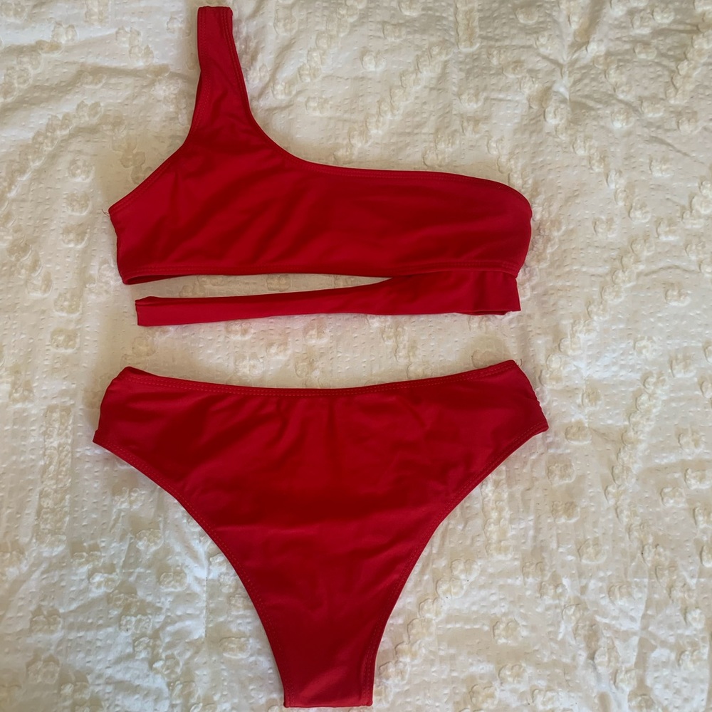 Red One Shoulder Bikini